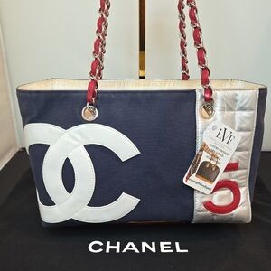 Chanel CC No 5 Foil & Chain Shopping Tote Vintage 2003 ltd production Rare Find